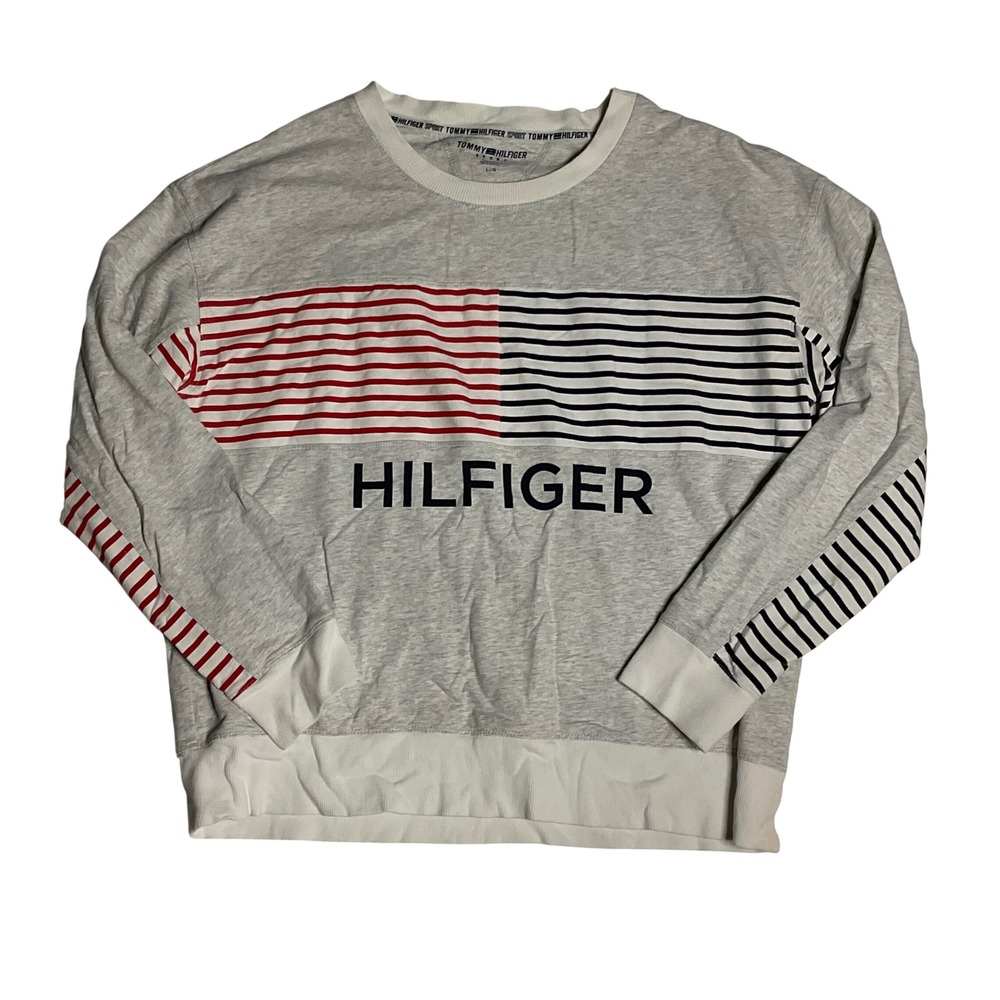 Tommy Hilfiger Sport women's retro Y2K style striped crewneck shirt large cotton